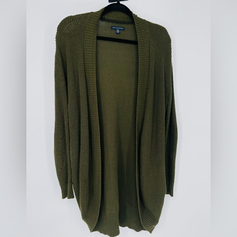 American Eagle Army Green Open Longline Oversized Cardigan Pockets XS